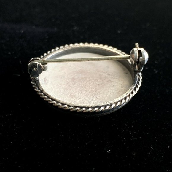 Vintage Dutch Delft Blue Ceramic Windmill Pin Sterling Silver Holland Brooch 1" - Picture 6 of 7